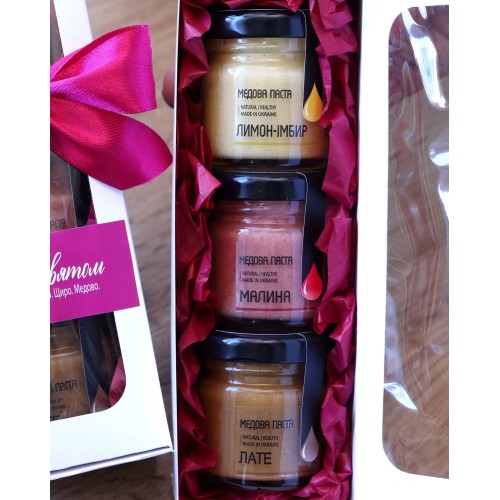 Набір з медовою пастою Peony Box (3×55 г) — подарунок жінці, мамі, коханій на День народження або інше свято Набір з медовою пастою Peony Box (3×55 г) — подарунок жінці, мамі, коханій на День народження або інше свято